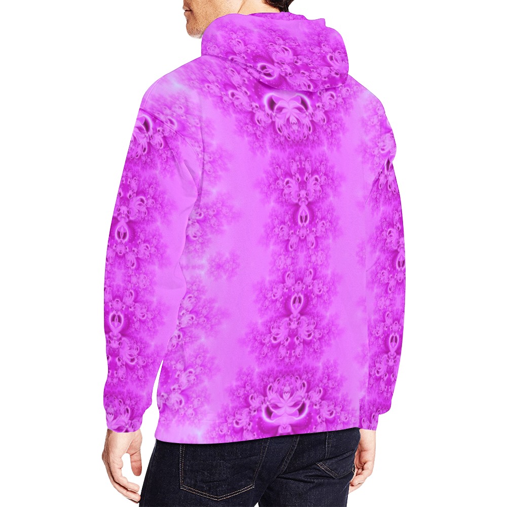 Soft Violet Flowers Frost Fractal All Over Print Hoodie for Men (USA Size) (Model H13)