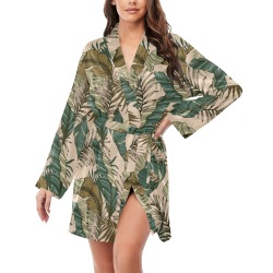 Drawing of wild tropical jungle IB Women's Long Sleeve Belted Night Robe
