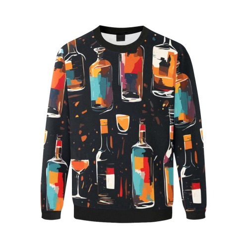 Lines of bottles and glasses of strong drinks art Men's Oversized Fleece Crew Sweatshirt (Model H18)