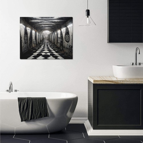 black and white hallway 3 Frame Canvas Print 20"x16"