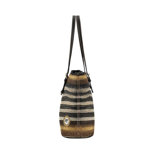 gold, silver and black striped pattern Leather Tote Bag/Large (Model 1651)