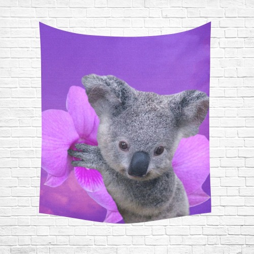Koala and Orchid Cotton Linen Wall Tapestry 51"x 60"
