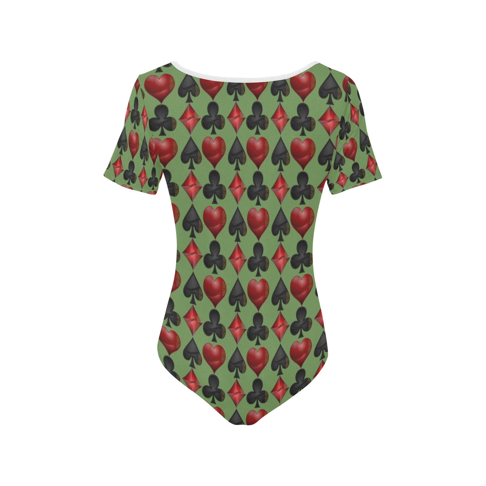 Black Red Playing Card Shapes Green Women's Short Sleeve Bodysuit