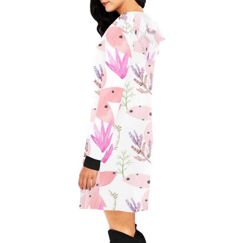 floral All Over Print Hoodie Mini Dress (Model H27)