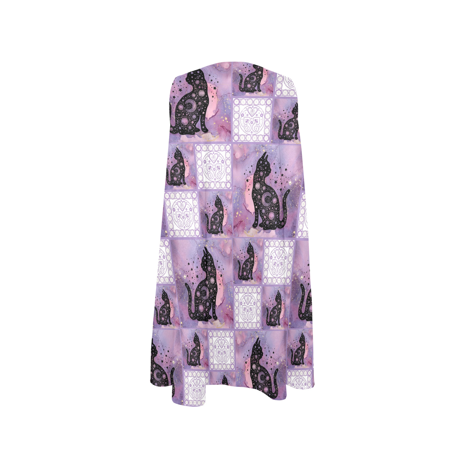 Purple Cosmic Cats Patchwork Pattern Sleeveless A-Line Pocket Dress (Model D57)
