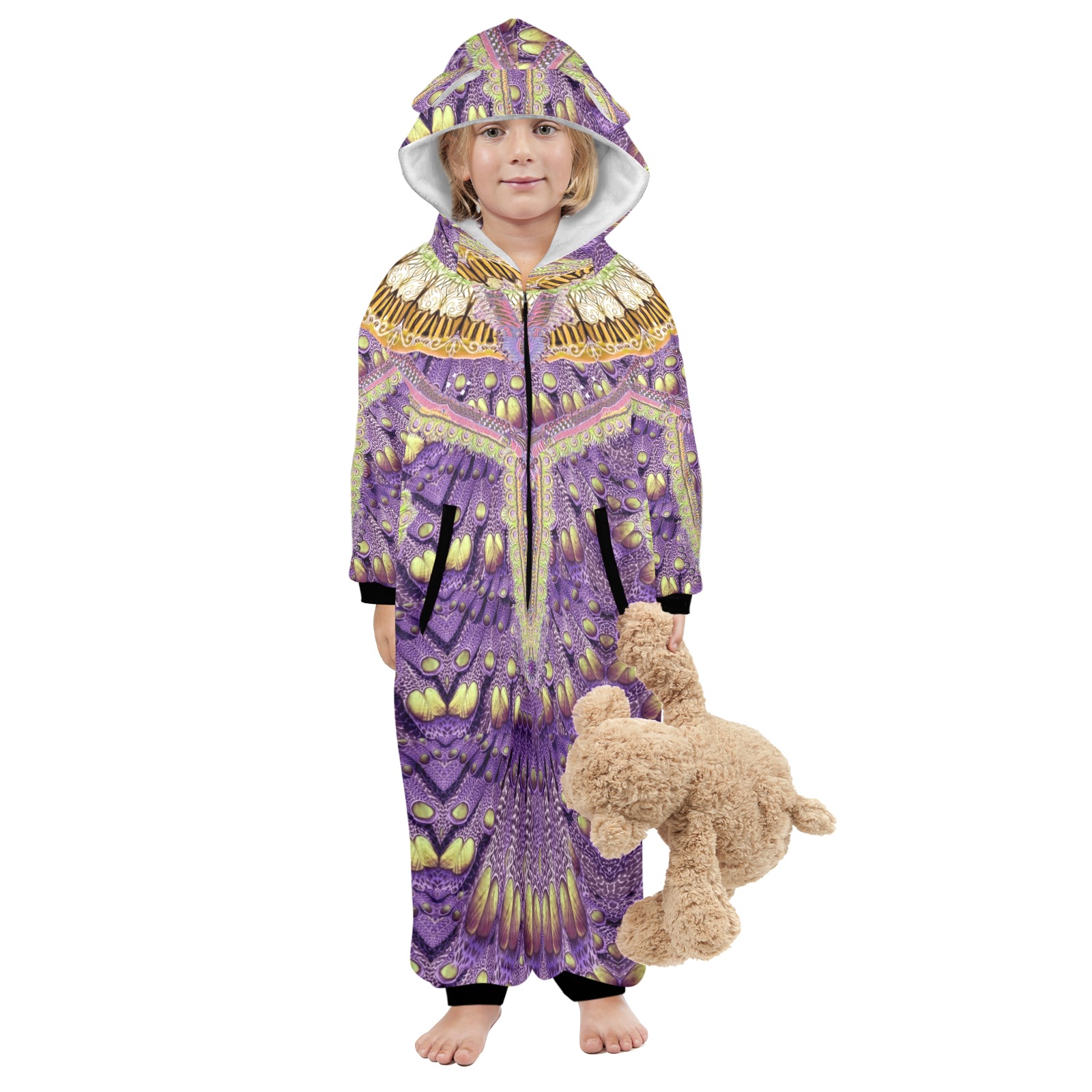 spain purple One-Piece Zip up Hooded Pajamas for Little Kids