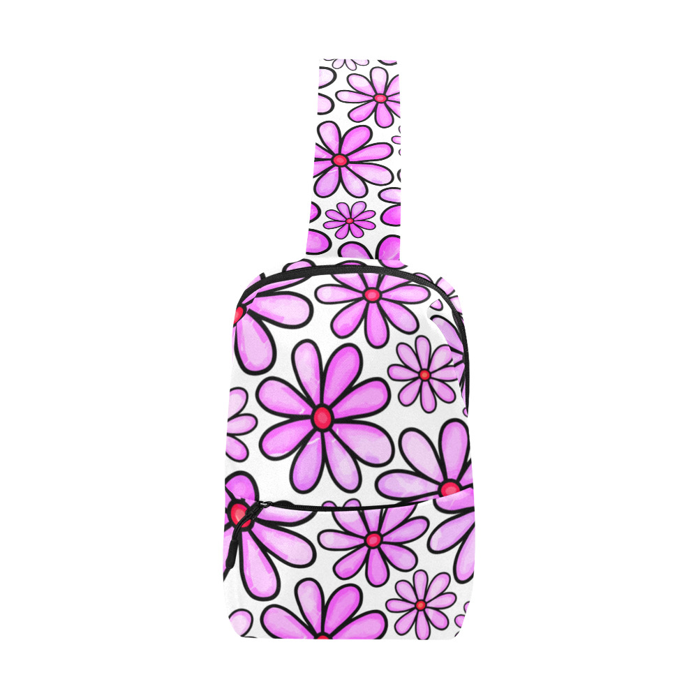 Pink Watercolor Doodle Daisy Flower Pattern Chest Bag (Model 1678)