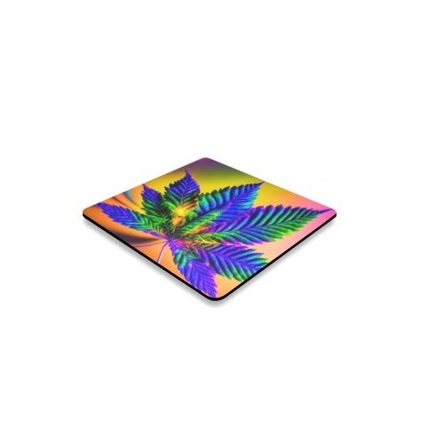 Psychedelic Colored Leaf Square Coaster