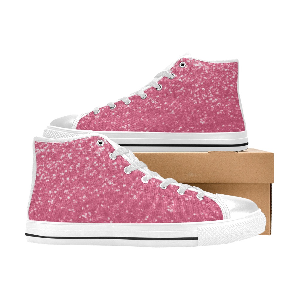 Magenta light pink red faux sparkles glitter Women's Classic High Top Canvas Shoes (Model 017)