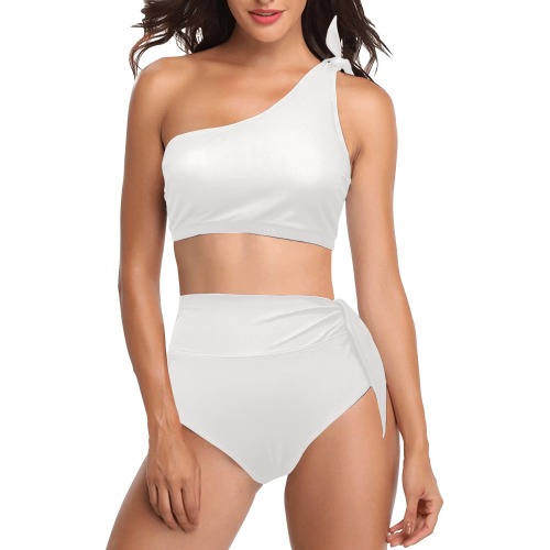color platinum High Waisted One Shoulder Bikini Set (Model S16)