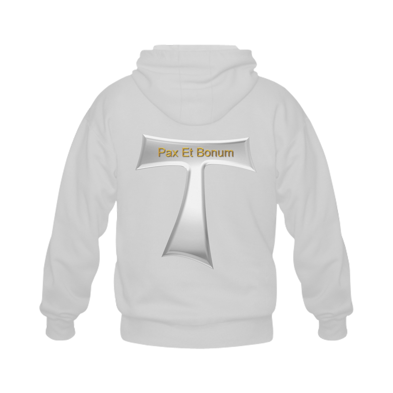 Franciscan Tau Cross Pax Et Bonum Silver Metallic Gildan Full Zip Hooded Sweatshirt (Model H02)