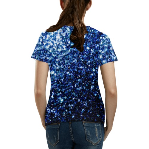 Dark blue glitters faux sparkles glamorous bling fashion for her All Over Print T-Shirt for Women (USA Size) (Model T40)
