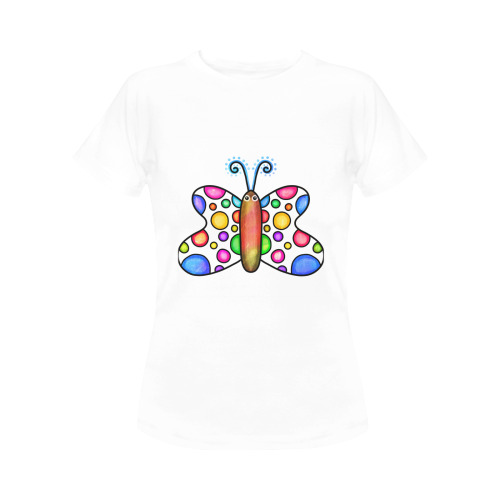 Spotty Watercolor Butterfly Doodle Cartoon Women's T-Shirt in USA Size (Front Printing Only)