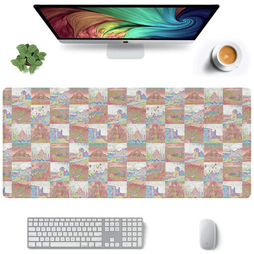 Big Pink and White World Travel Collage Pattern Gaming Mousepad (35"x16")