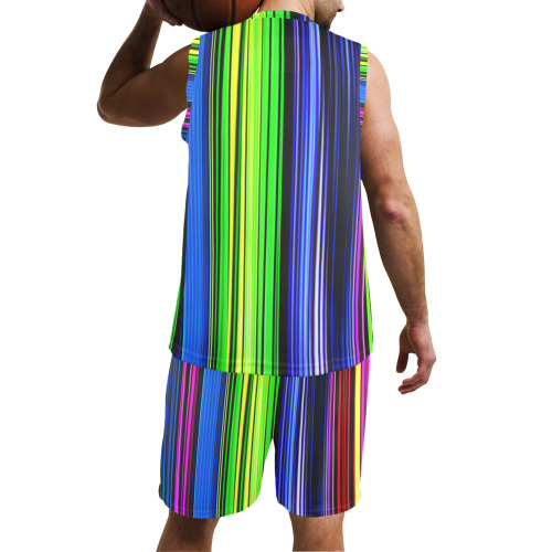 A Rainbow Of Stripes Men's V-Neck Basketball Uniform