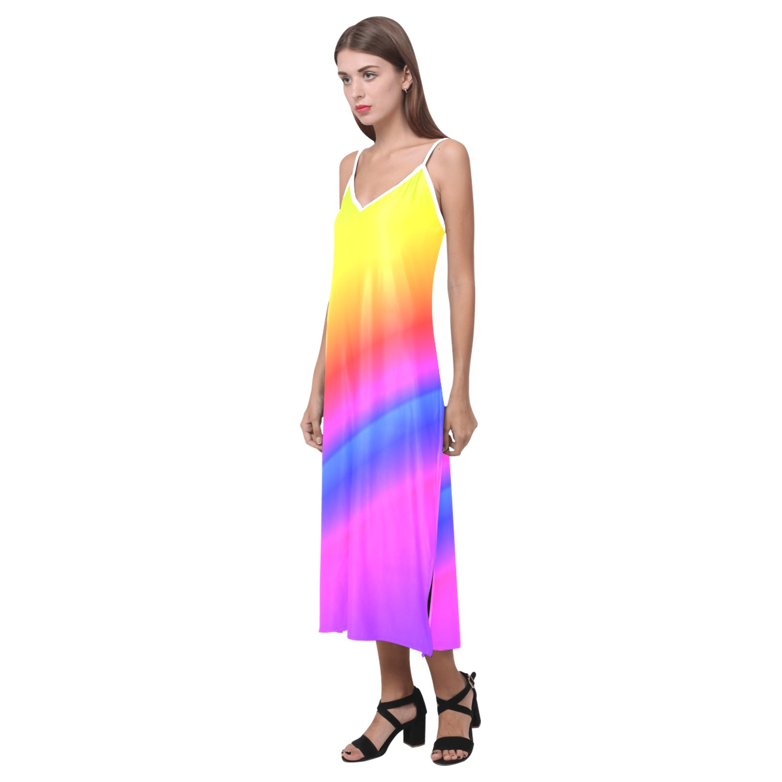 spectrum V-Neck Open Fork Long Dress(Model D18)