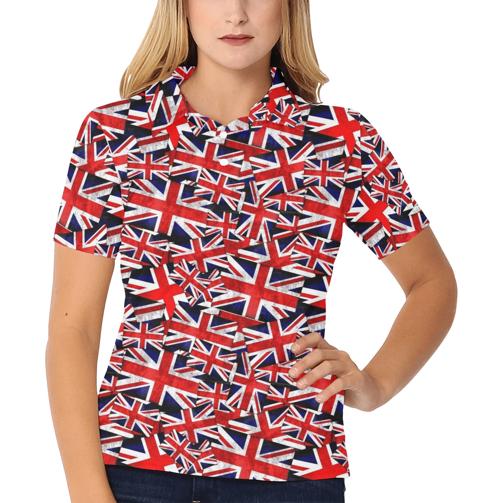 Union Jack British Flag Women's All Over Print Polo Shirt (Model T55)