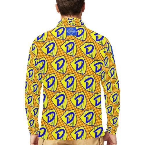 DIONIO Clothing - Grand Prix D Shield Repeat Long Sleeve Polo Shirt (Red & blue  D Shield Logo) Men's Long Sleeve Polo Shirt (Model T73)