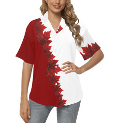 Canada Maple Leaf Women's Shirts Button Down All Over Print Hawaiian Shirt for Women (Model T58)