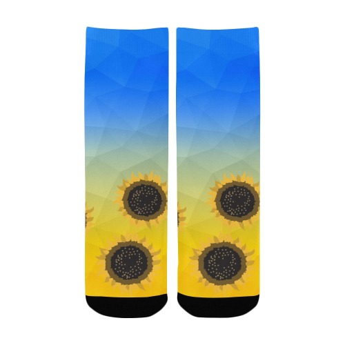 Ukraine yellow blue geometric mesh pattern Sunflowers Kids' Custom Socks