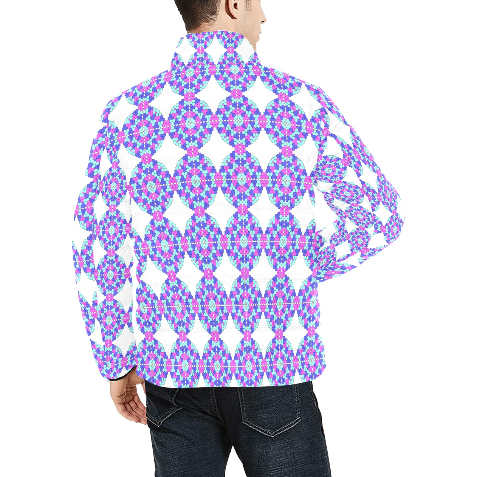 geometric Men's Stand Collar Padded Jacket (Model H41)