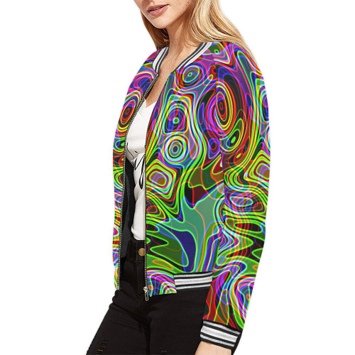 Abstract Retro Neon Pattern Background Design All Over Print Bomber Jacket for Women (Model H21)