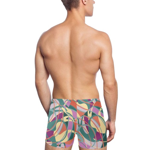 Olive, Coral, Gold Abstract Tangles Men's Swimming Trunks (Model L60)