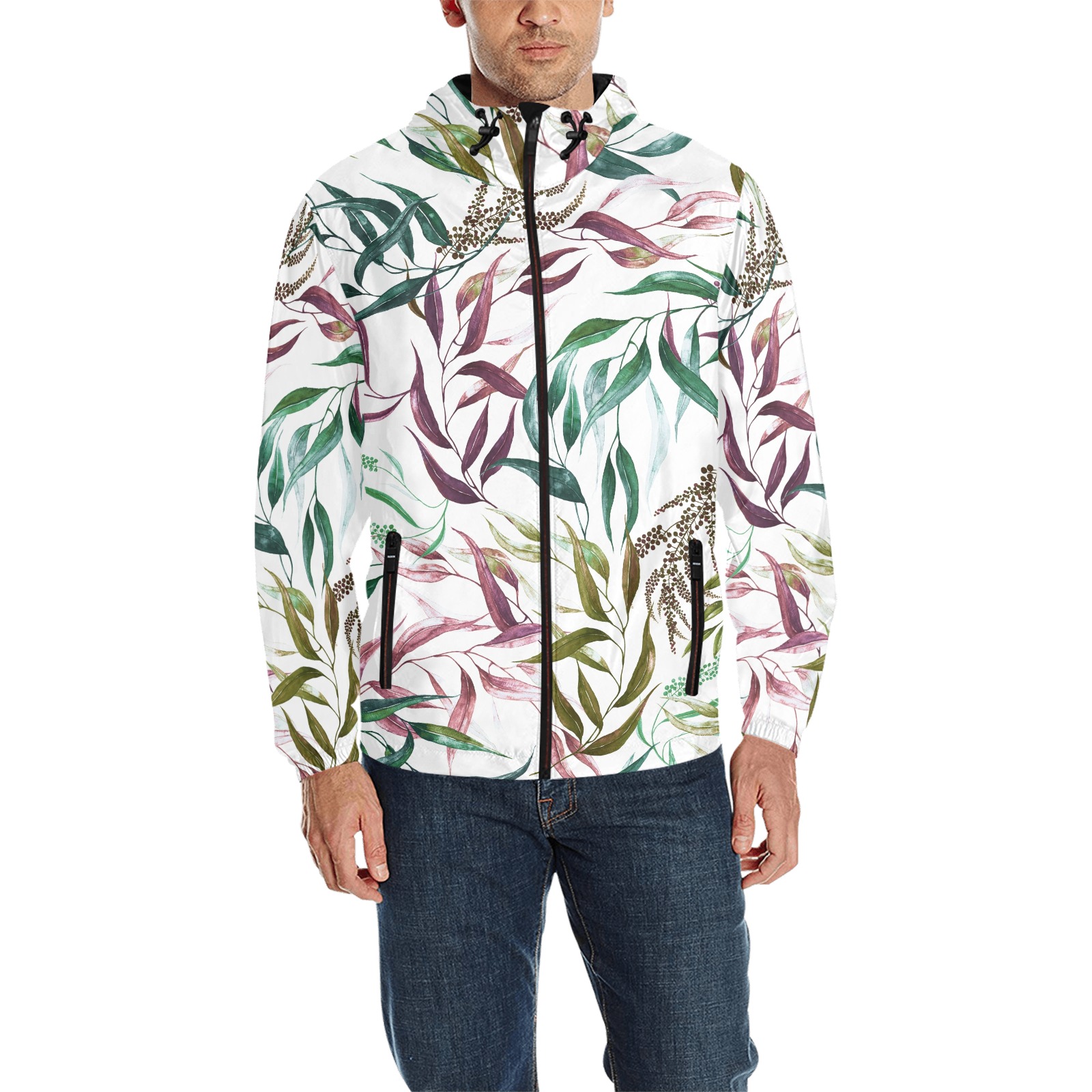 Dramatic leaves watercolor GR All Over Print Quilted Windbreaker for Men (Model H35)