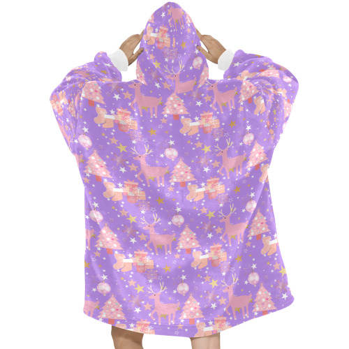 Pink and Purple and Gold Christmas Design Blanket Hoodie for Women