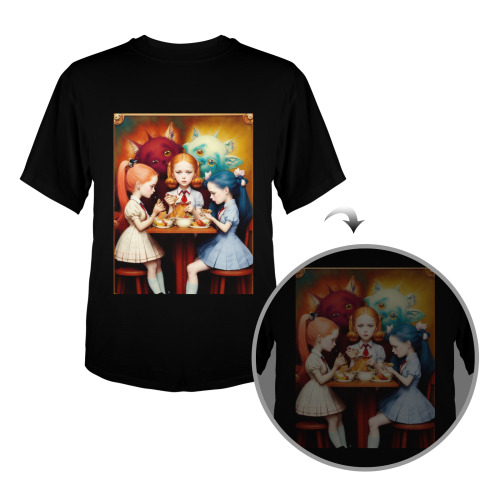 adorable girls eating lunch 6 Men's Glow in the Dark T-shirt (Front Printing)