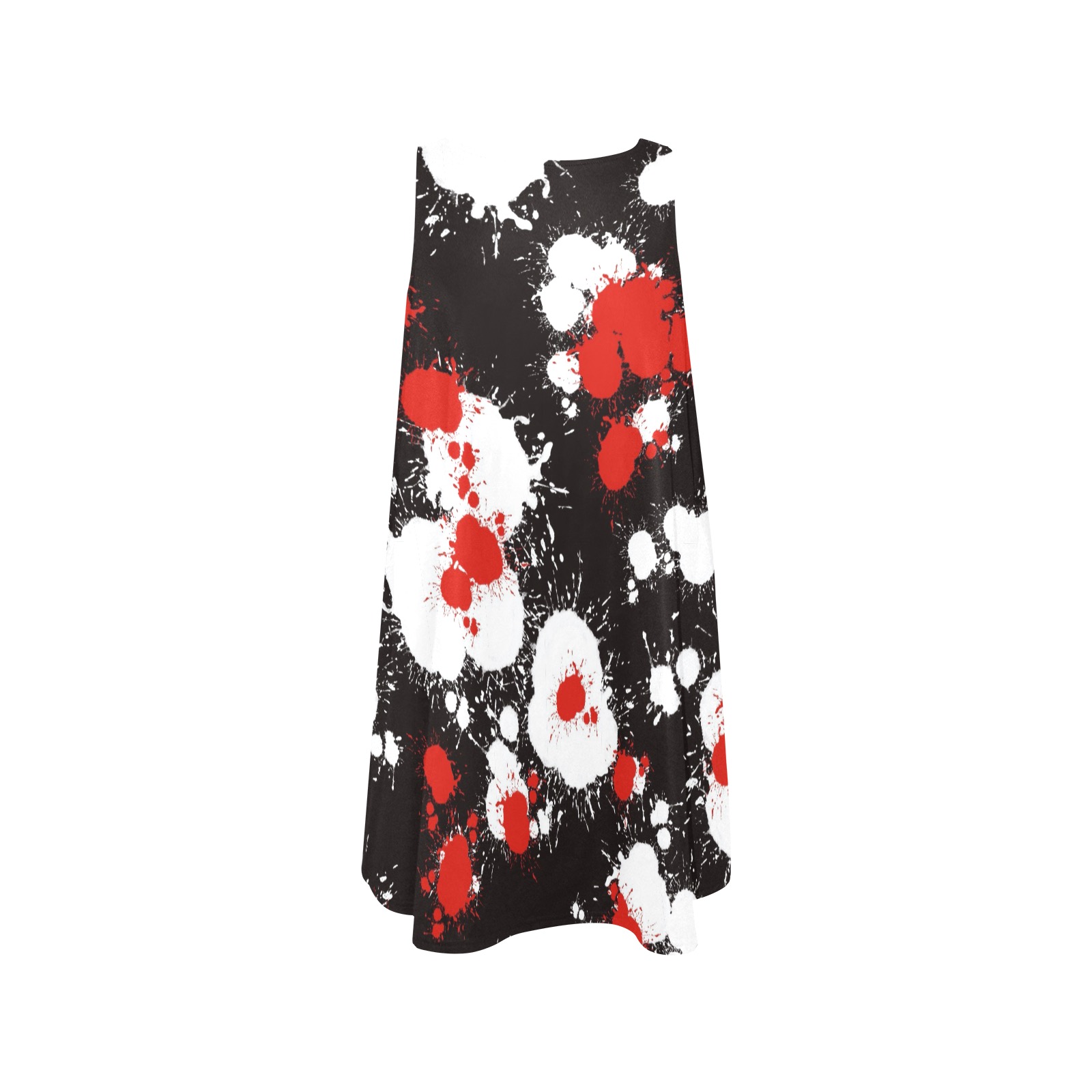 Black, White and Red Paint Splatter Sleeveless A-Line Pocket Dress (Model D57)