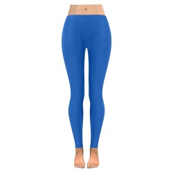 Solid Blue Women's Low Rise Leggings (Invisible Stitch) (Model L05)