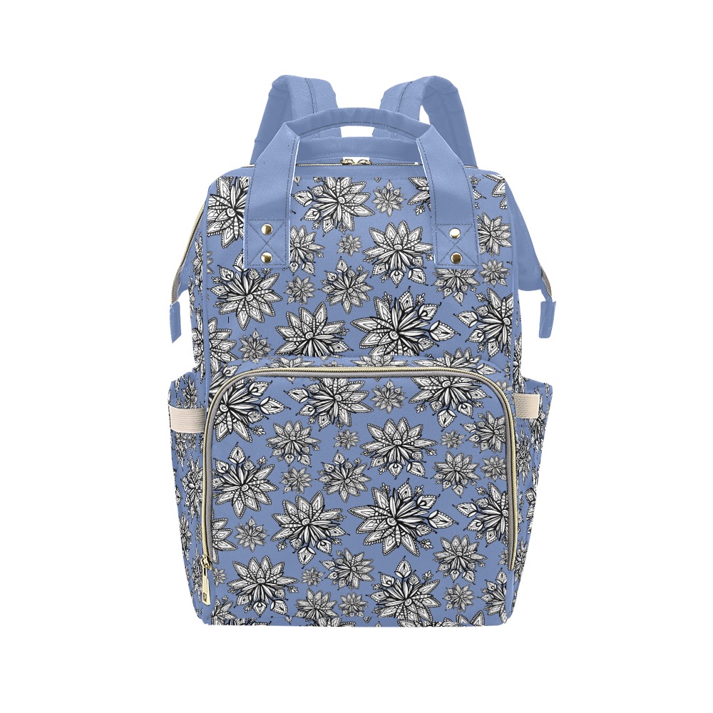 Creekside Floret pattern blue Multi-Function Diaper Backpack/Diaper Bag (Model 1688)