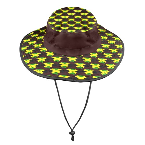 Jamaican Flags Brown Stripe Wide Brim Bucket Hat Wide Brim Bucket Hat