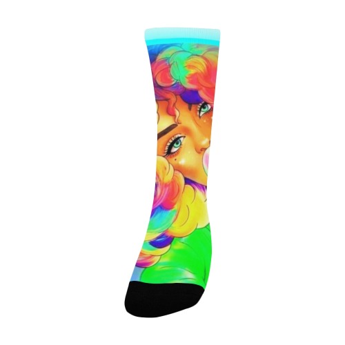Bubble Gum Girl turquoise frame socks Custom Socks for Women
