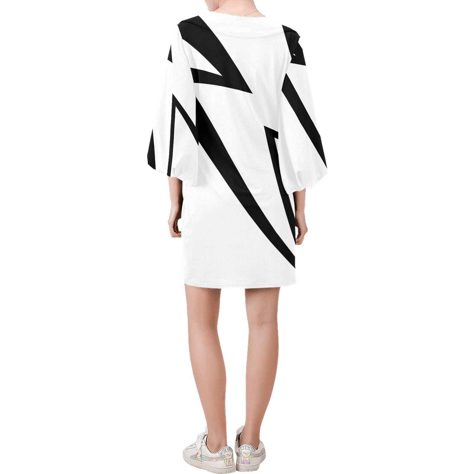 black strike white bell dress Bell Sleeve Dress (Model D52)