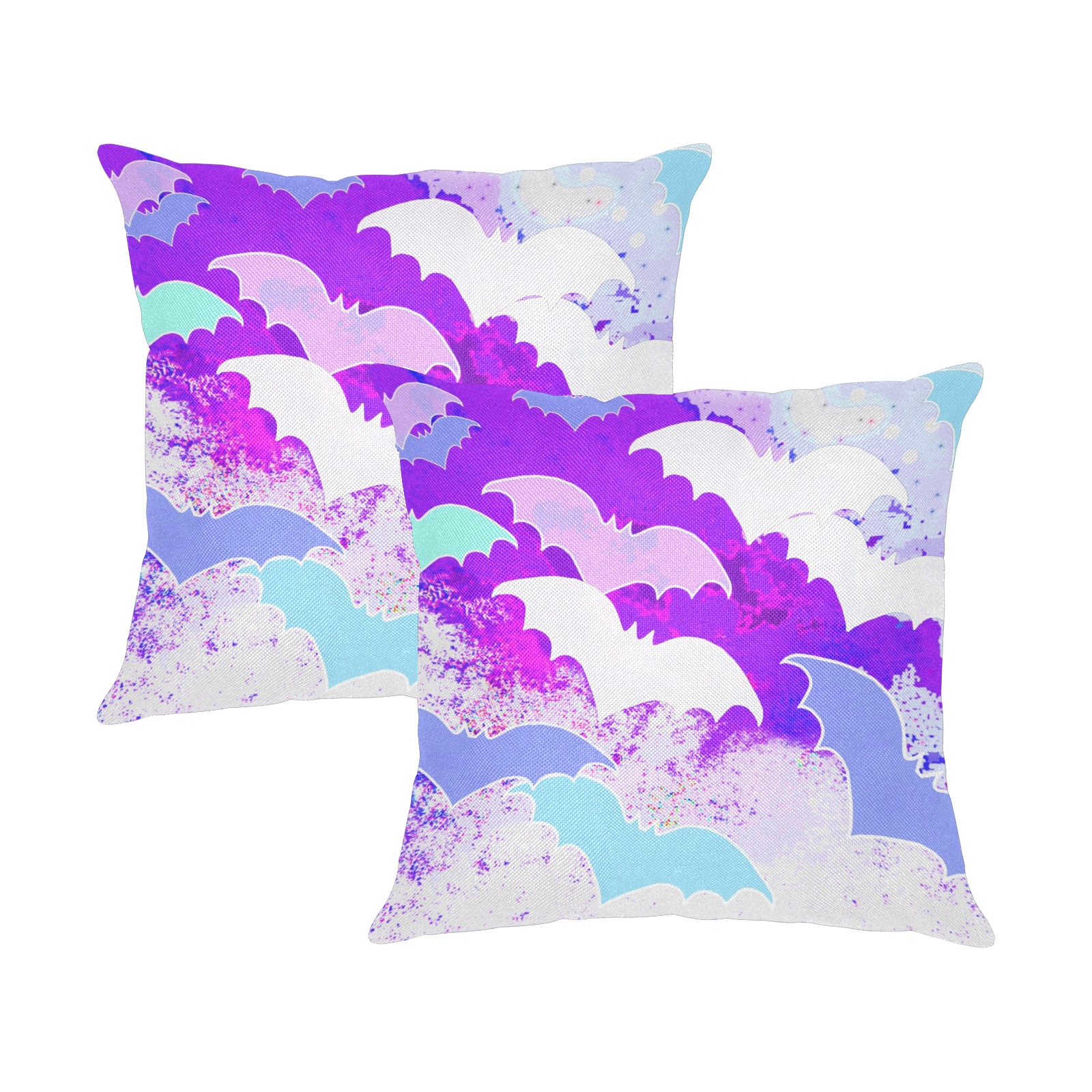 Bats In Flight Pastel Purple Linen Zippered Pillowcase 18"x18"(Two Sides&Pack of 2)