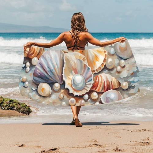 Fantasy of conches, shells, pearls. Pastel colors. Beach Towel 32"x 71"