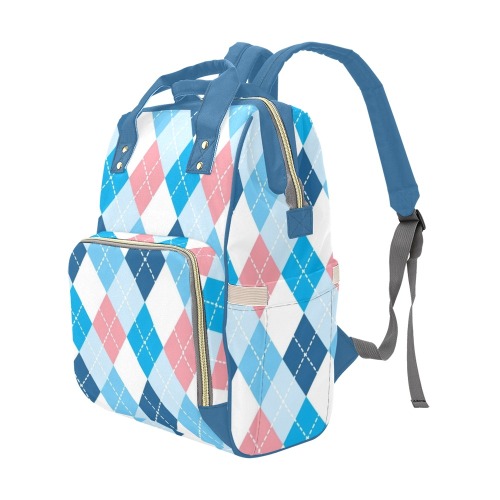 Pink and Blue Argyle Diaper bag Multi-Function Diaper Backpack/Diaper Bag (Model 1688)