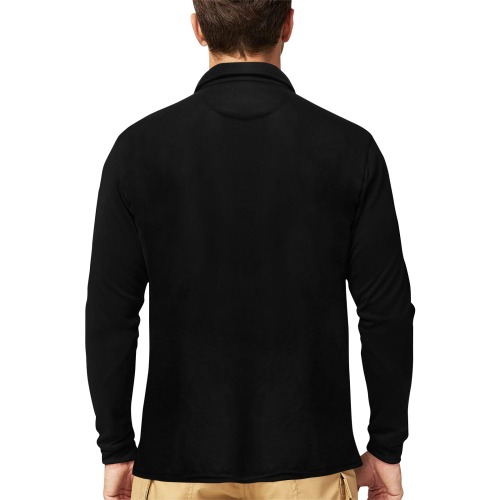 Solid Black Long Sleeve Polo Men's Long Sleeve Polo Shirt (Model T73)