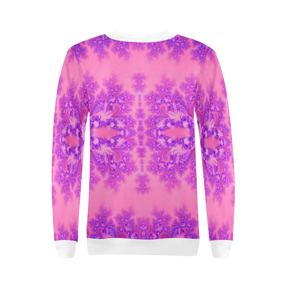 Purple and Pink Hydrangeas Frost Fractal All Over Print Crewneck Sweatshirt for Women (Model H18)