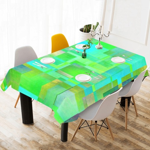 cubes green Cotton Linen Tablecloth 60"x 104"