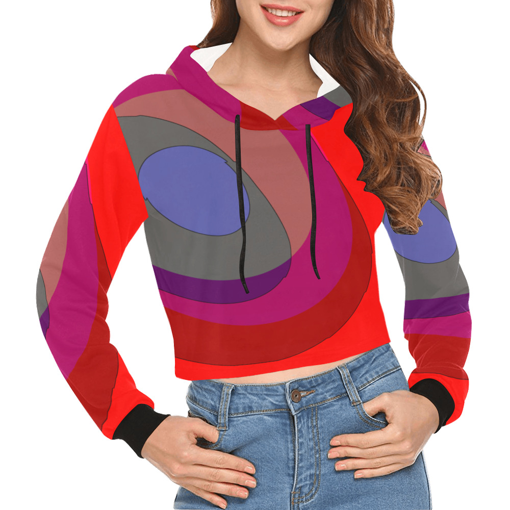 Red Abstract 714 All Over Print Crop Hoodie for Women (Model H22)