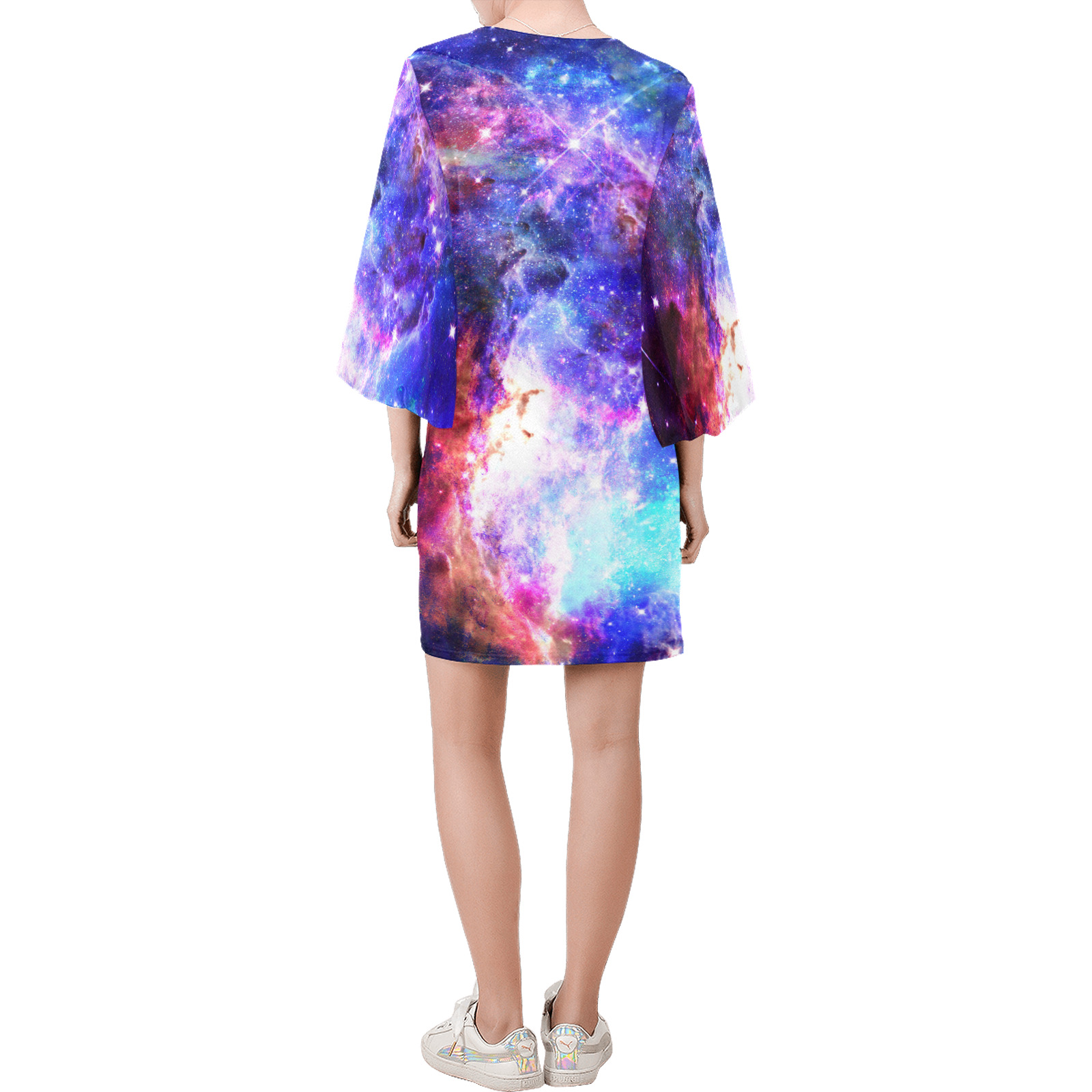 Mystical fantasy deep galaxy space - Interstellar cosmic dust Bell Sleeve Dress (Model D52)