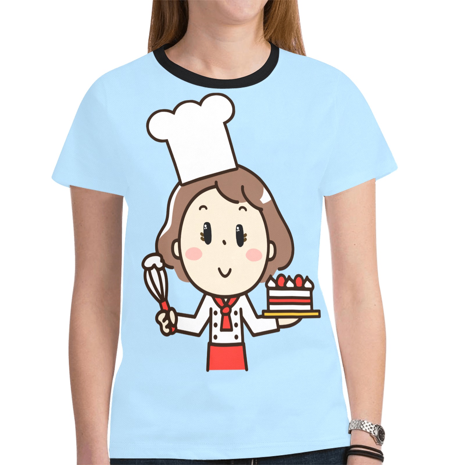 Little Girl Chef on Blue New All Over Print T-shirt for Women (Model T45)