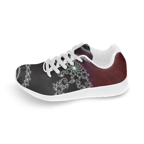 Black and White Lace on Maroon Velvet Fractal Abstract Kid's Running Shoes (Model 020)