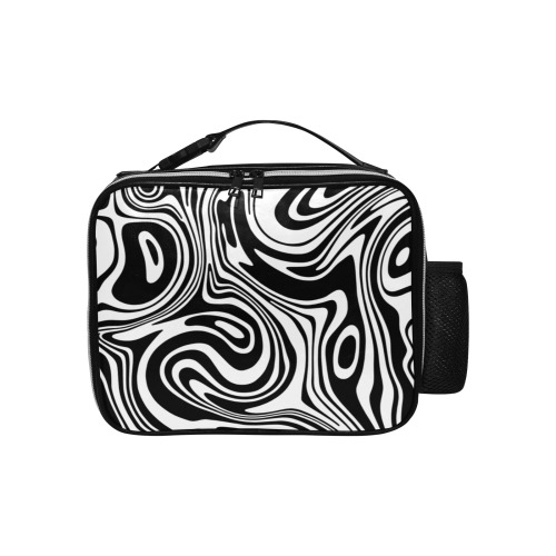 Black and White Marble PU Leather Lunch Bag (Model 1723)