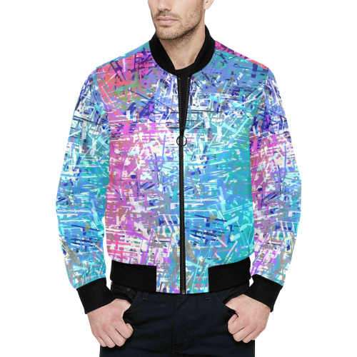 Grunge Urban Graffiti Pink Turquoise Paint Splatter Texture All Over Print Quilted Bomber Jacket for Men (Model H33)