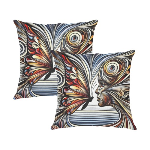 Lady Butterfly 1 Linen Zippered Pillowcase 18"x18"(Two Sides&Pack of 2)
