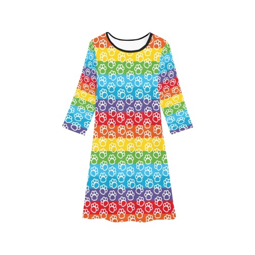 Rainbow Pawprint Dress for Kids Girls' Long Sleeve Dress (Model D59)